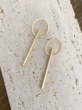 Minimalist Gold Drop Bar Hoop Earrings
